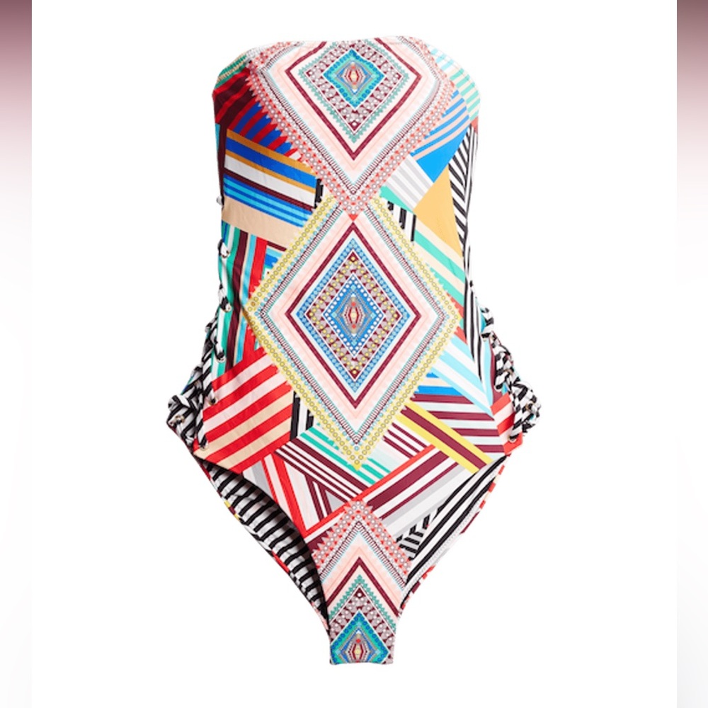 Red Carter Multicolor Geometric One-Piece Swimsuit — Pink, Blue, Teal, Mustard - Picture 13 of 14
